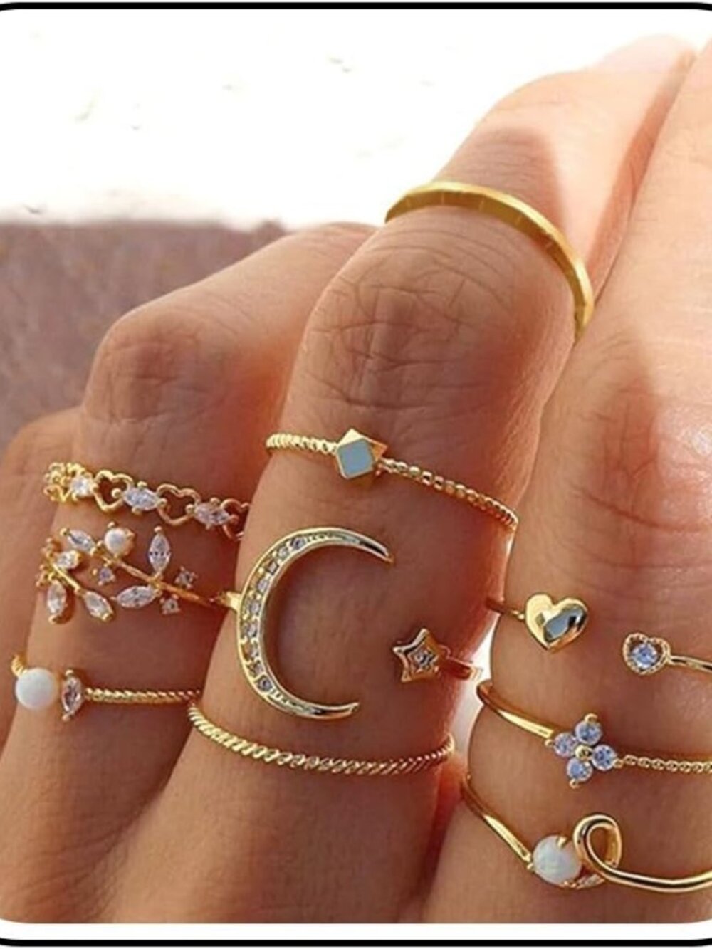 Gold Ring Set for Women Stackable Rings Dainty Knuckle Midi Rings Adjustable Non